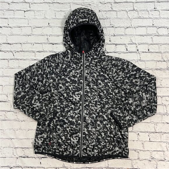 Tommy Hilfiger Sport women's windbreaker Large black /grey digital camo‎ jacket - Picture 2 of 13
